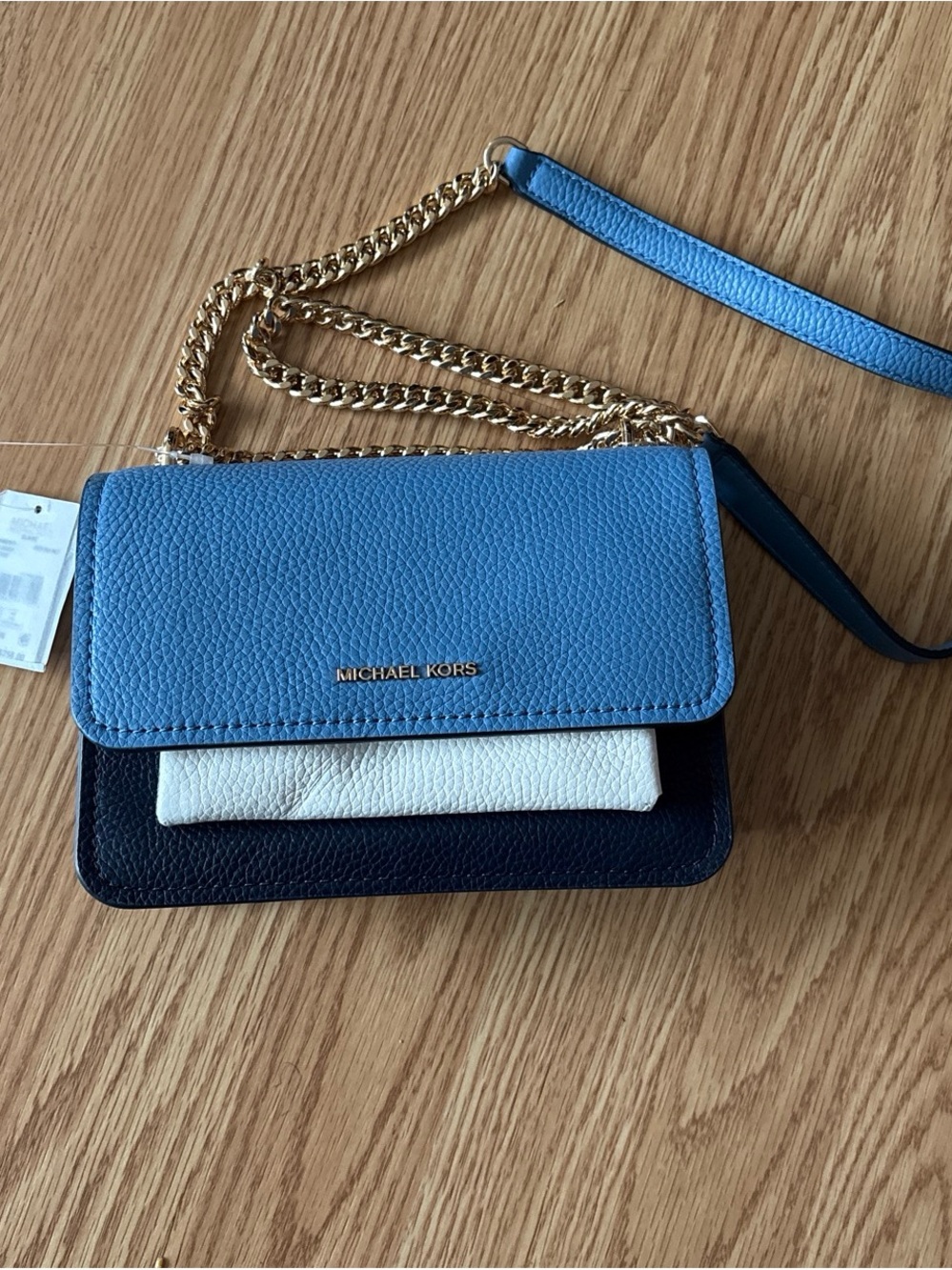 Michael Kors Blue, Navy and Cream Leather Chain Crossbody Bag